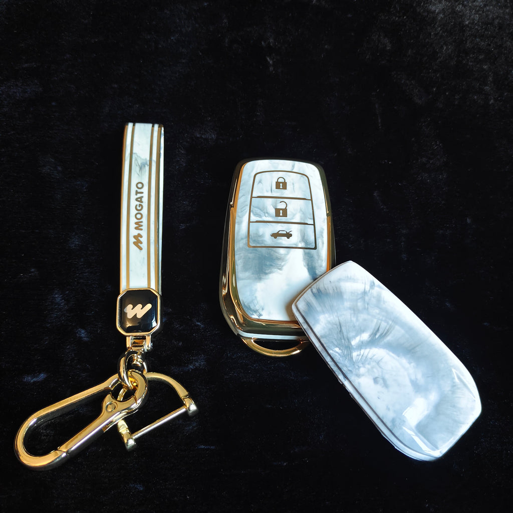 MARBLE TPU Car Key Cover Fit for Toyota Fortuner | Fortuner Legender | Innova Hycross | Innova Crysta Smart Key (3 Button)