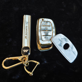 MARBLE TPU Car Key Cover Fit for Hyundai Tucson | New i20 | New Creta SX | New Venue SX | Elantra 4 Button Smart Key