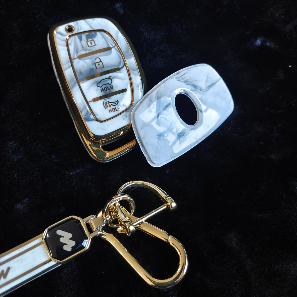 MARBLE TPU Car Key Cover Fit for Hyundai Tucson | New i20 | New Creta SX | New Venue SX | Elantra 4 Button Smart Key