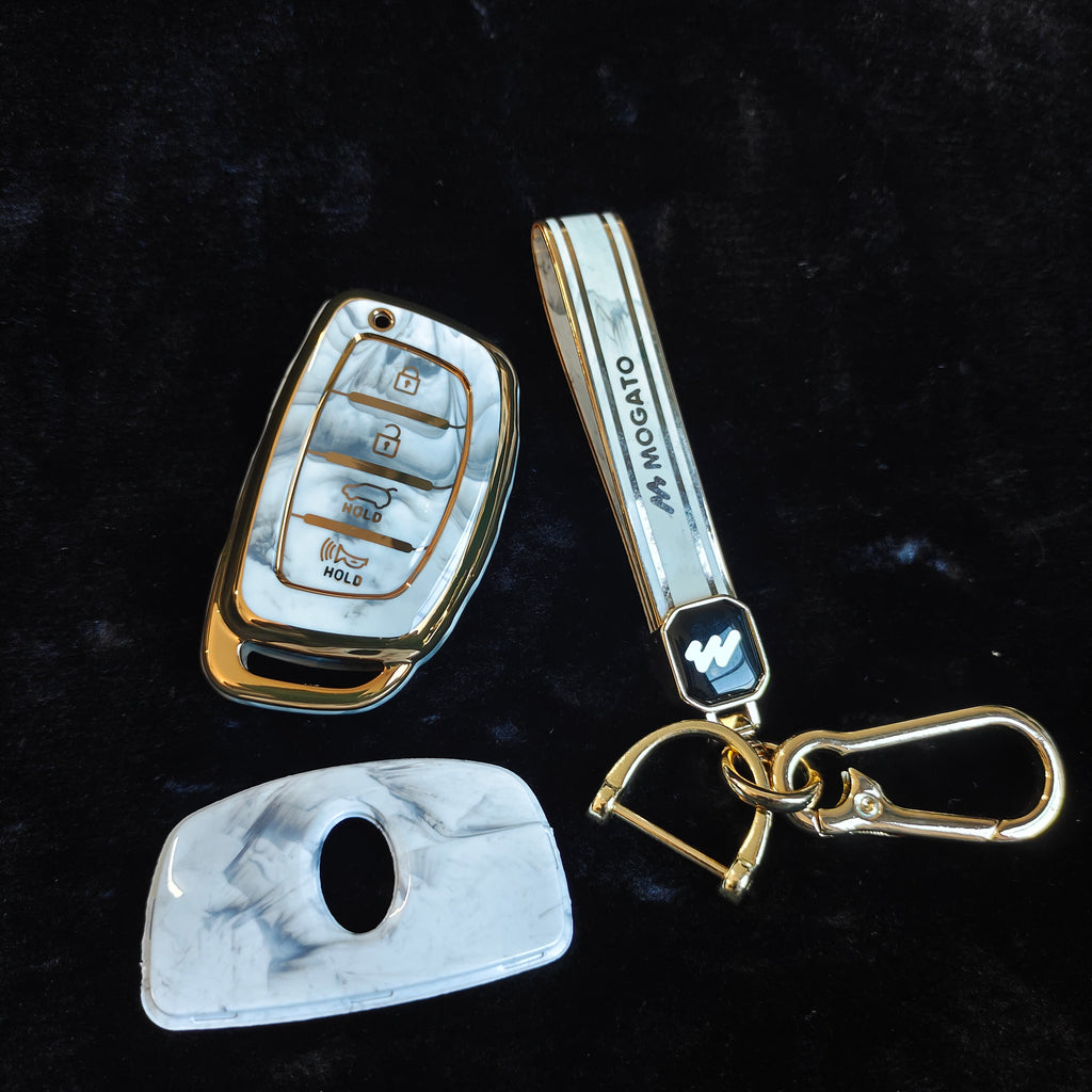 MARBLE TPU Car Key Cover Fit for Hyundai Tucson | New i20 | New Creta SX | New Venue SX | Elantra 4 Button Smart Key
