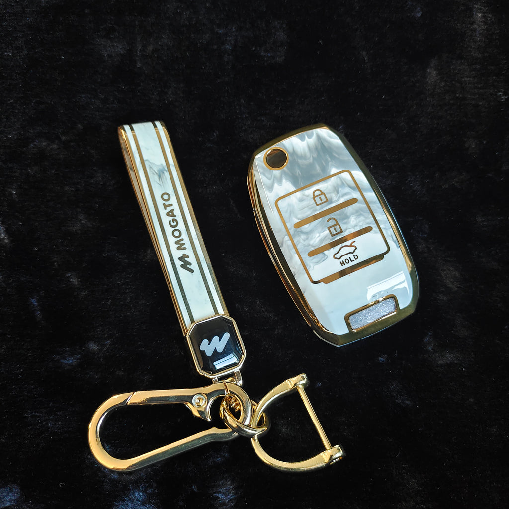 MARBLE TPU Car Key Cover Fit for KIA Seltos | KIA Sonet | Kia Carens (3 Button Flip Key)