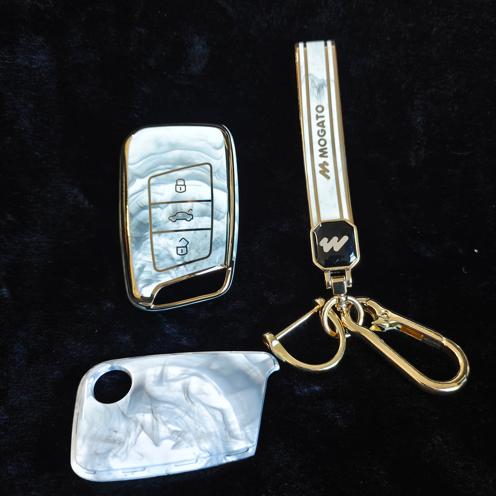 MARBLE TPU Car Key Cover Fit for Skoda Slavia | Kushaq | Superb | Kodiaq | Volkswagen Tiguan | Virtus | New Vento | New Polo Smart Key