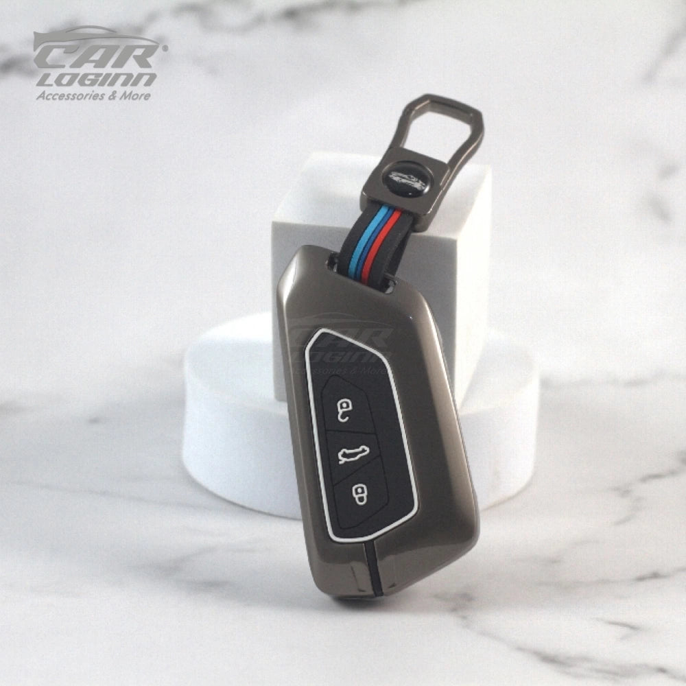 Metal Silicon Car Key Cover Fit for Skoda Octavia | Volkswagen Virtus 3 Button Smart Key