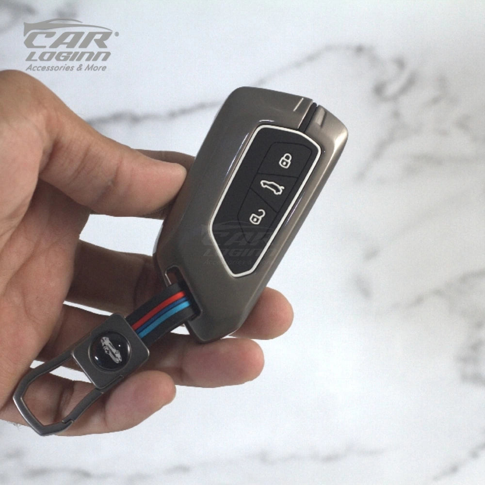 Metal Silicon Car Key Cover Fit for Skoda Octavia | Volkswagen Virtus 3 Button Smart Key