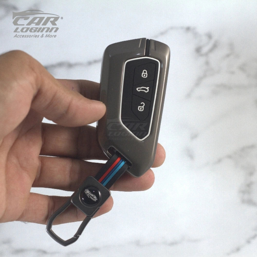 Metal Silicon Car Key Cover Fit for Skoda Octavia | Volkswagen Virtus 3 Button Smart Key