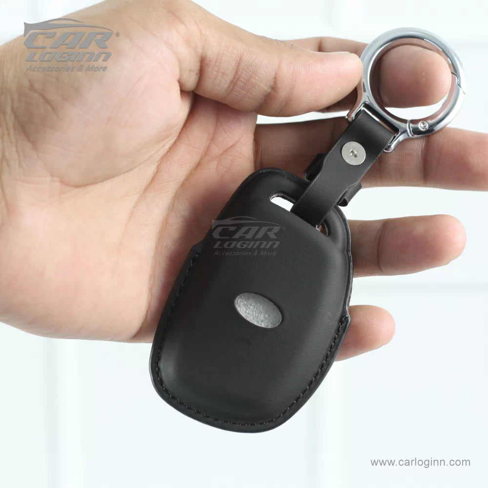 Carloginn PU-3D Leather Key Case for New Hyundai 4 Button Smart Key (PUSH START)