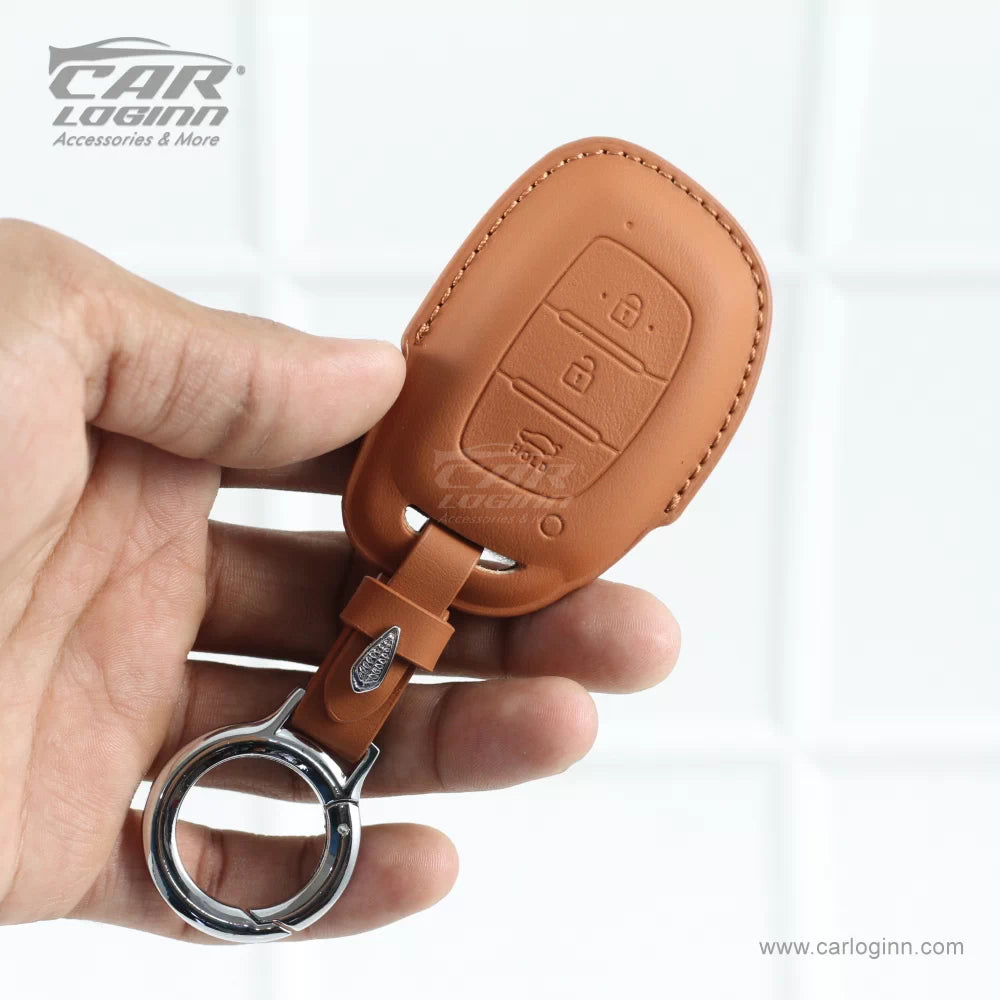 Carloginn PU-3D Leather Key Case for Hyundai 3 Button Smart Key (PUSH START)