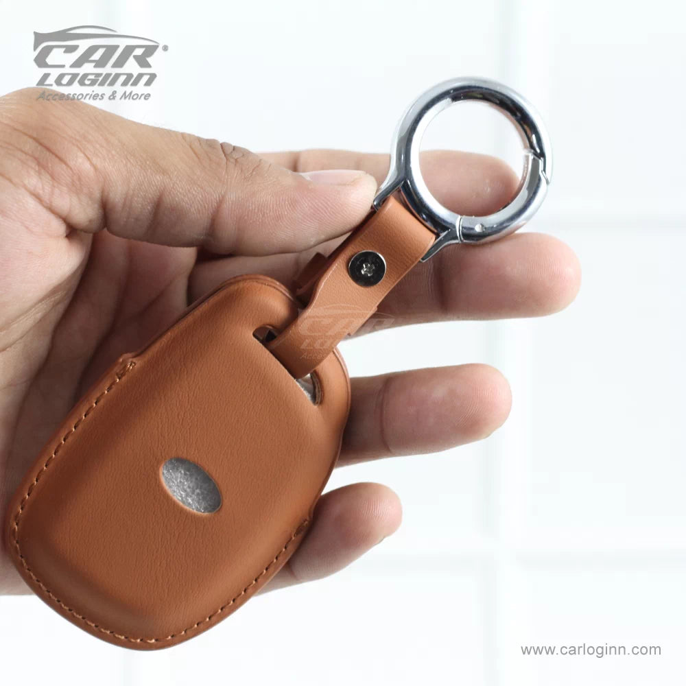 Carloginn PU-3D Leather Key Case for New Hyundai 4 Button Smart Key (PUSH START)