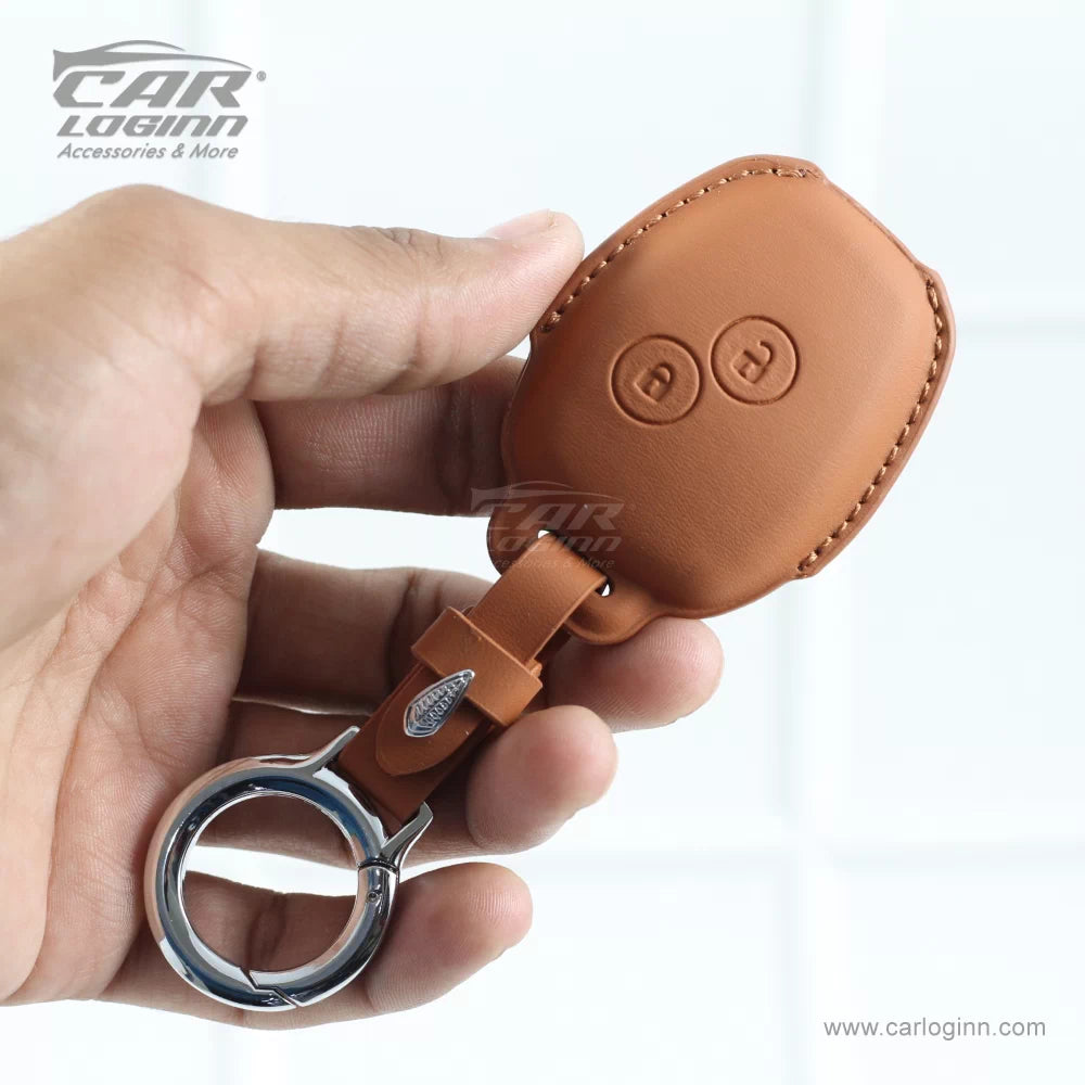 Carloginn PU-3D Leather Key Case for Renault Duster | Nissan Terrano 2 Button Key