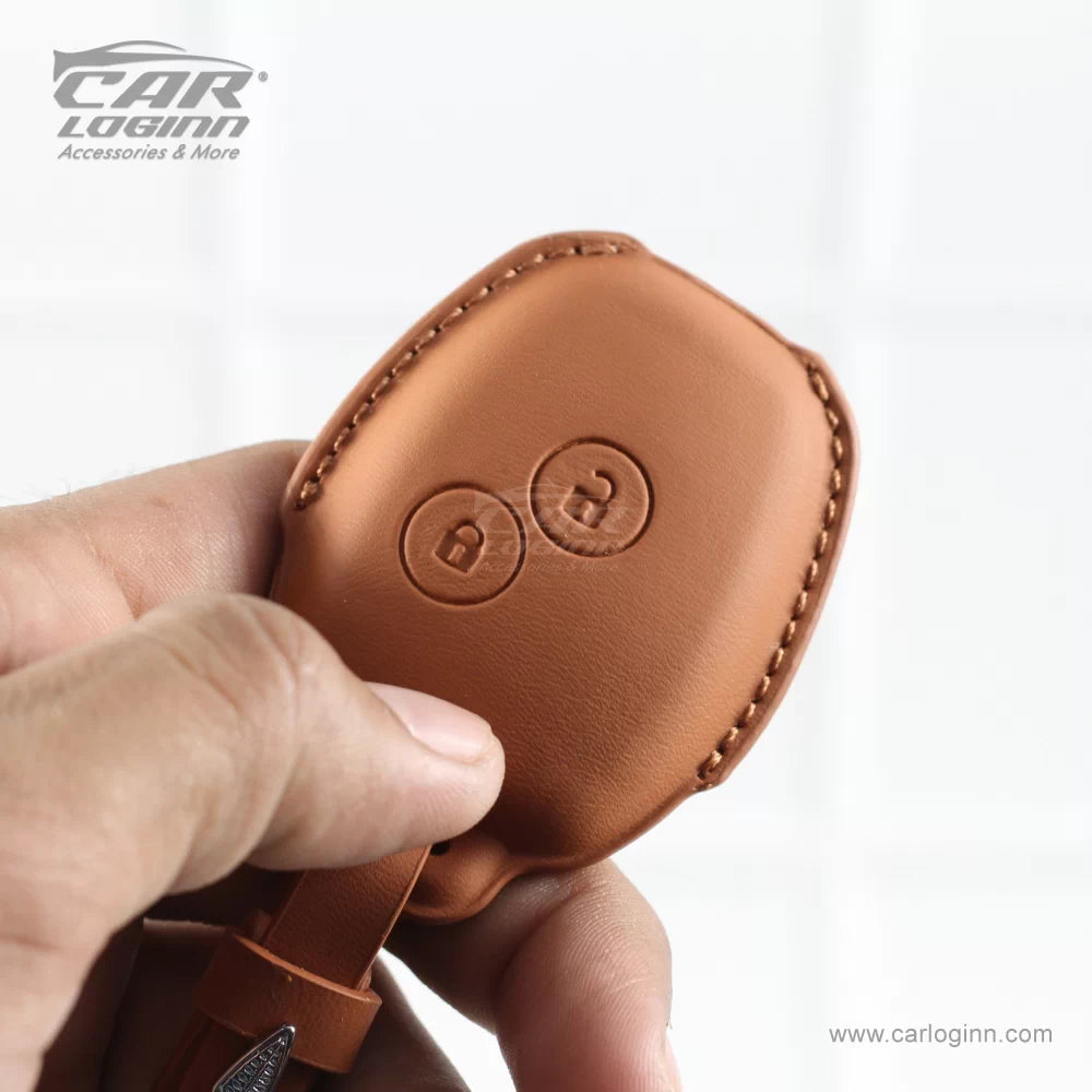 Carloginn PU-3D Leather Key Case for Renault Duster | Nissan Terrano 2 Button Key