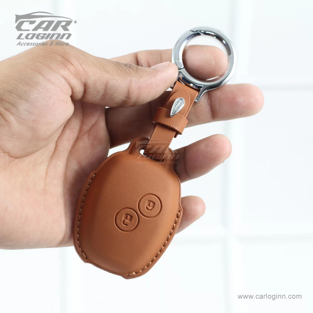 Carloginn PU-3D Leather Key Case for Renault Duster | Nissan Terrano 2 Button Key