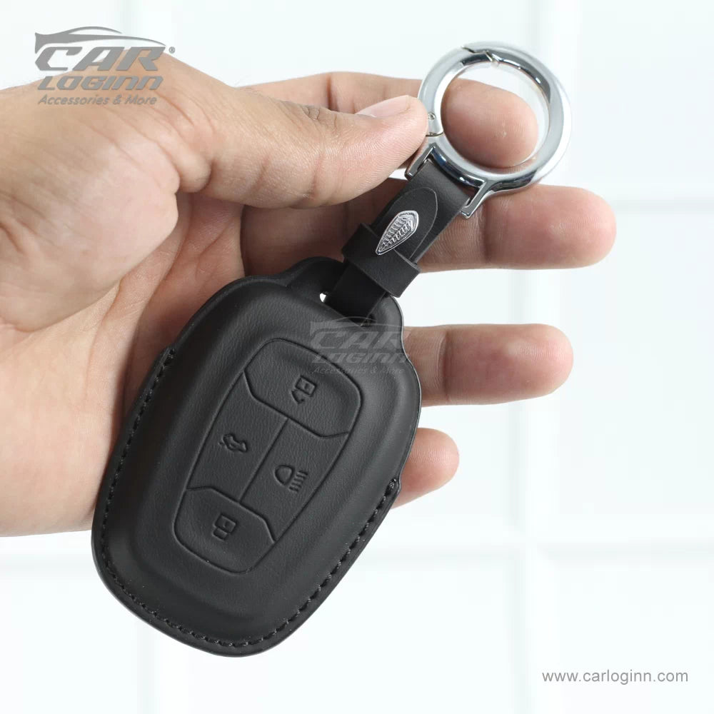 Carloginn PU-3D Leather Key Case for TATA 4 Button Smart Key