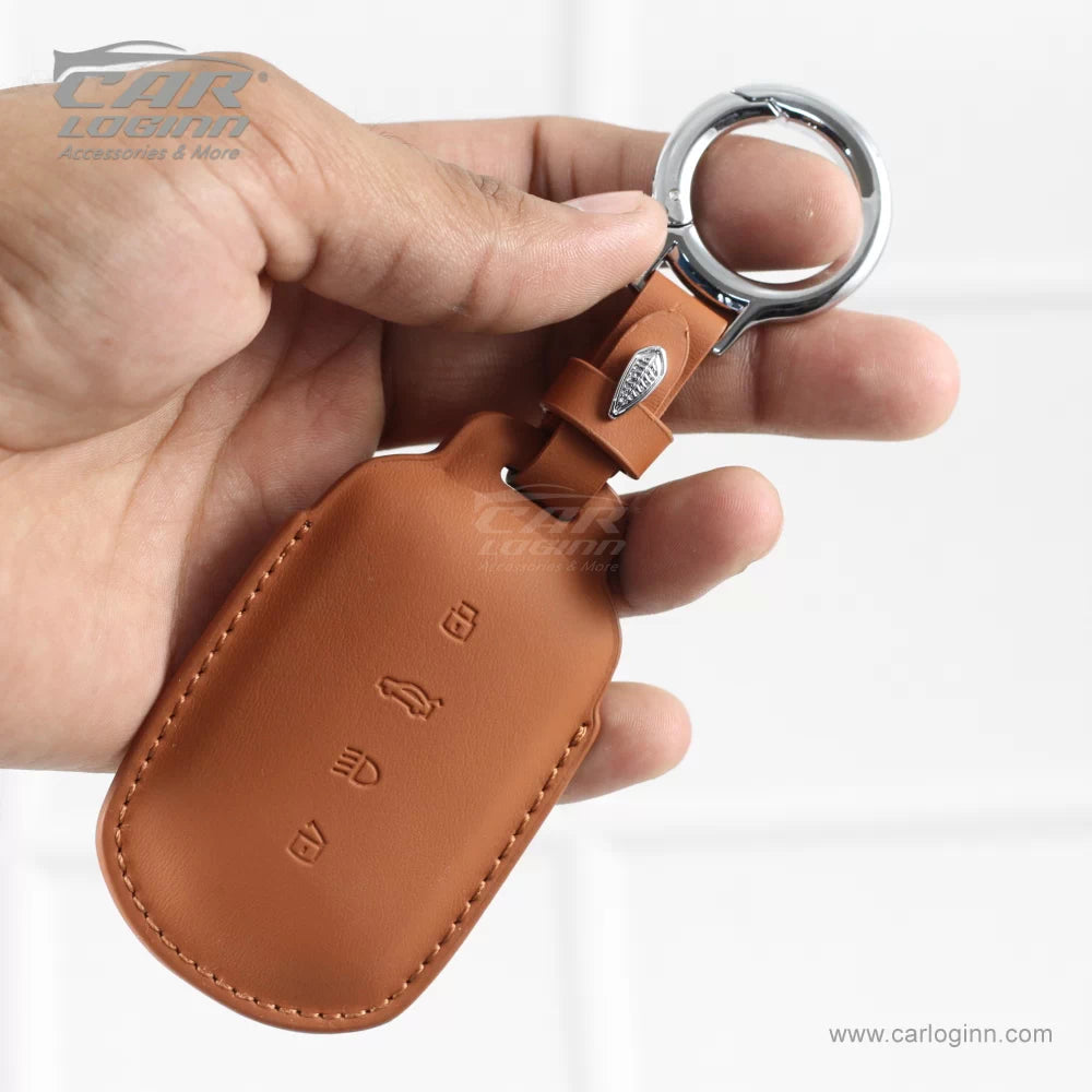 Carloginn PU-3D Leather Key Case for TATA Curve 4 Button Smart Key