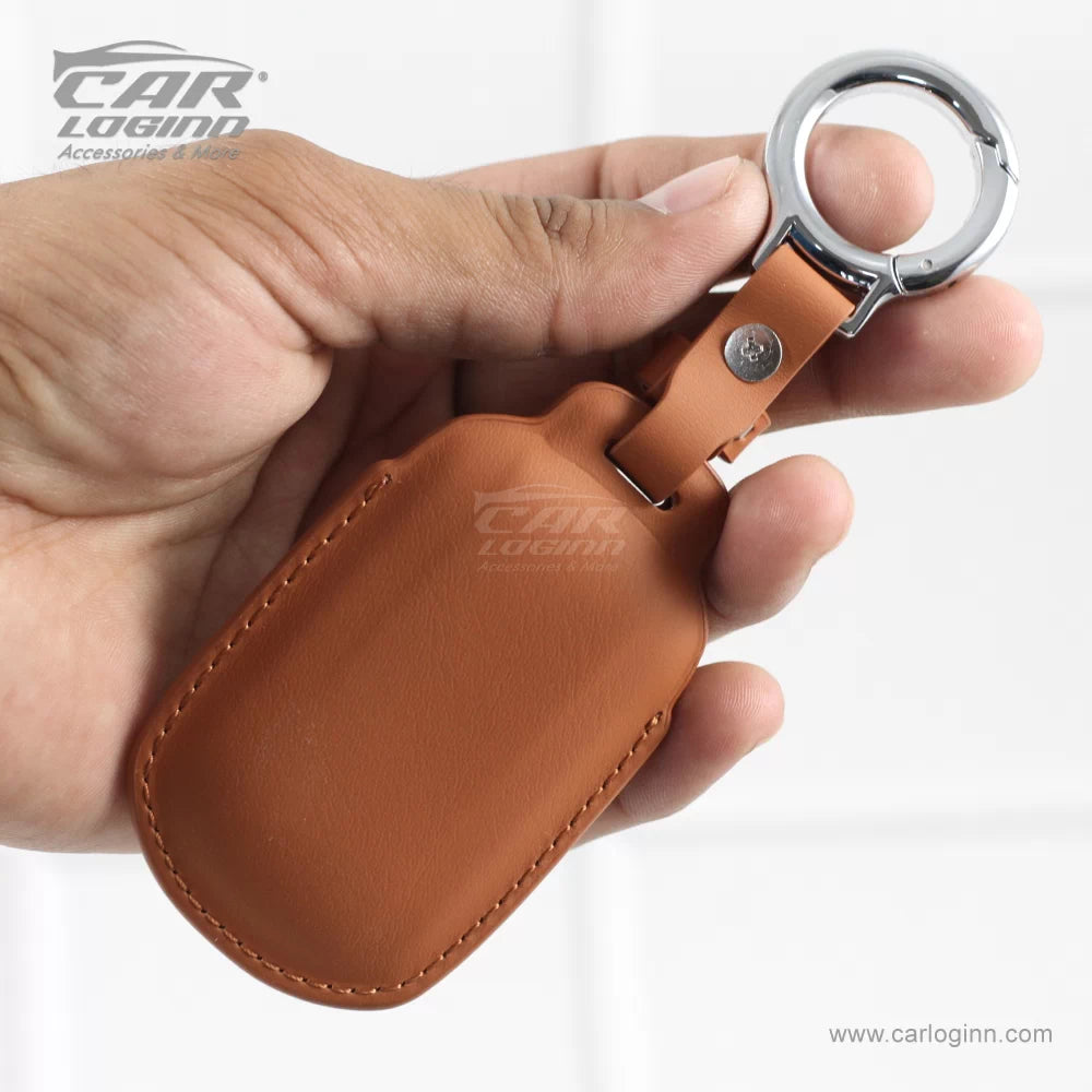 Carloginn PU-3D Leather Key Case for TATA Curve 4 Button Smart Key