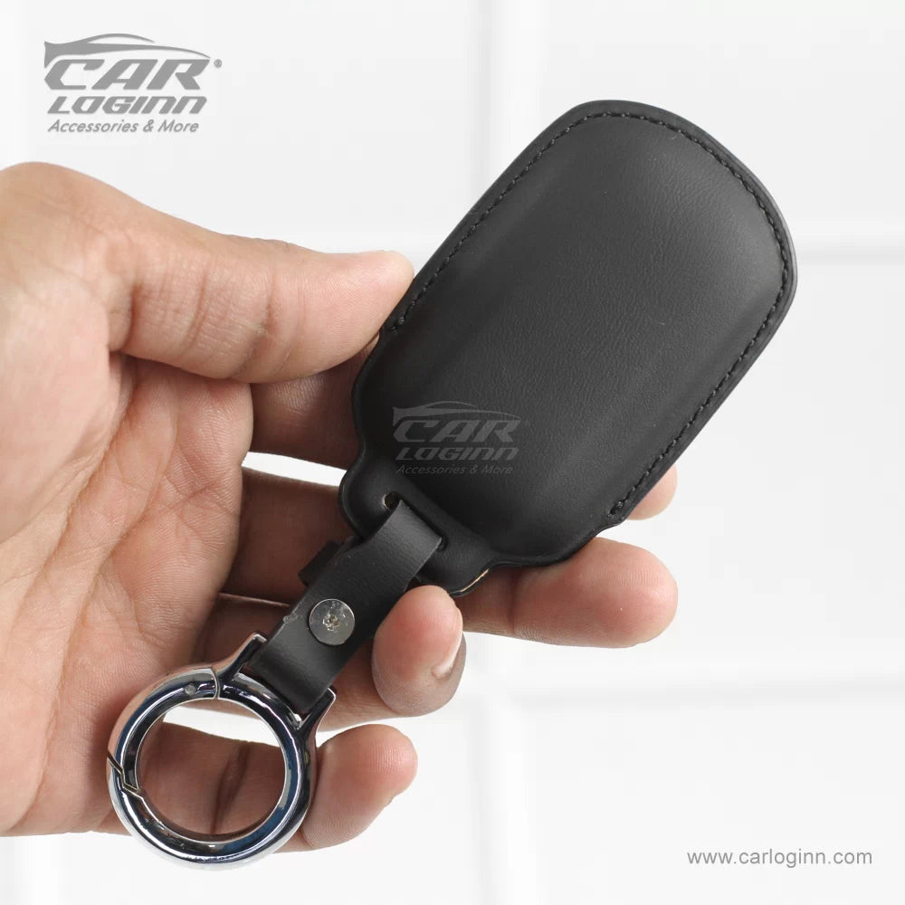 Carloginn PU-3D Leather Key Case for TATA Curve 4 Button Smart Key