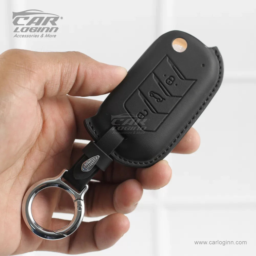 Carloginn PU-3D Leather Key Case for Mahindra 3 Button Key