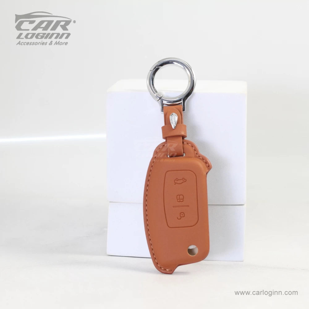 Carloginn PU-3D Leather Key Case for Ford 3 Button Flip Key