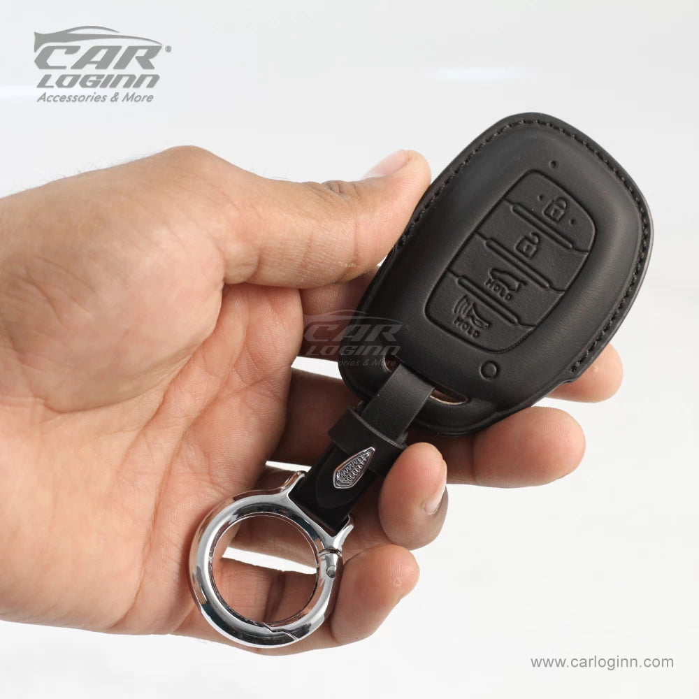 Carloginn PU-3D Leather Key Case for Hyundai 4 Button Smart Key (PUSH START)