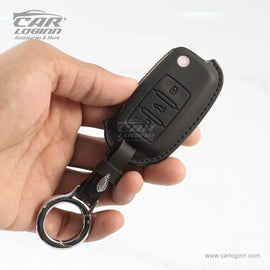 Carloginn PU-3D Leather Key Case for Skoda Rapid | Yeti | Superb | Laura | Fabia | Octavia 2014 | Volkswagen Jetta | Vento | Polo | Ameo 3 Button Flip Key