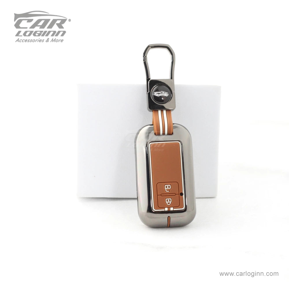 Carloginn Luxury Zinc Alloy Metal Soft Silicon Key Case for Maruti Suzuki 2 Button Smart Key - TAN COLOR