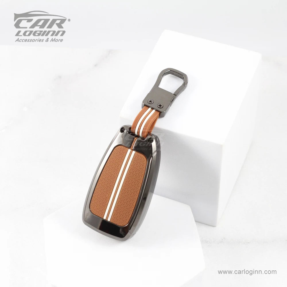 Carloginn Luxury Zinc Alloy Metal Soft Silicon Key Case for Hyundai New i20 | Verna 2020-21 | Old Verna Flip Key - TAN COLOR