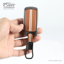 Carloginn Luxury Zinc Alloy Metal Soft Silicon Key Case for Tata Harrier | Punch | Tigor | Bolt | Nexon | Hexa | Zest | Tiago (3 Button Flip Key)- TAN COLOR
