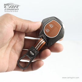 Luxury Zinc Alloy Metal Soft Silicon Key Case for Maruti Suzuki S-Presso | Baleno | Fronx | Alto-800 | Ignis | Swift | Celerio | S-Cross | Ritz | Ciaz | SX4 | Ertiga | Wagon-R | XL 6 | Dezire | Vitara Brezza (2 Button Flip Key) - TAN COLOR
