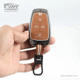 Carloginn Luxury Zinc Alloy Metal Soft Silicon Key Case for TATA 4 Button Smart Key - TAN COLOR