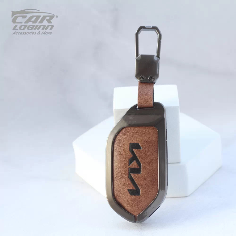 Metal Leather key Case for Kia Syros 4 Button Smart Key