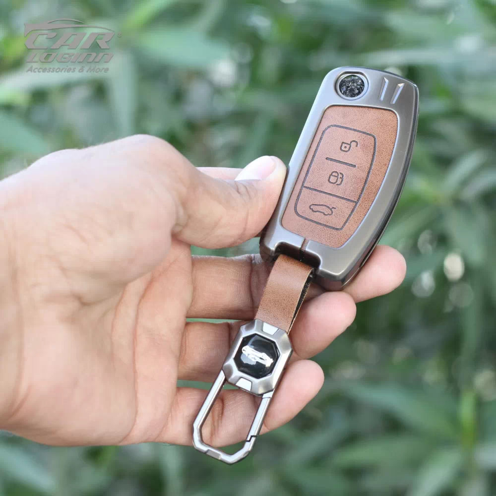 Metal Leather Key Case for Ford EcoSport | Aspire | Freestyle Flip Key only (3 Button)