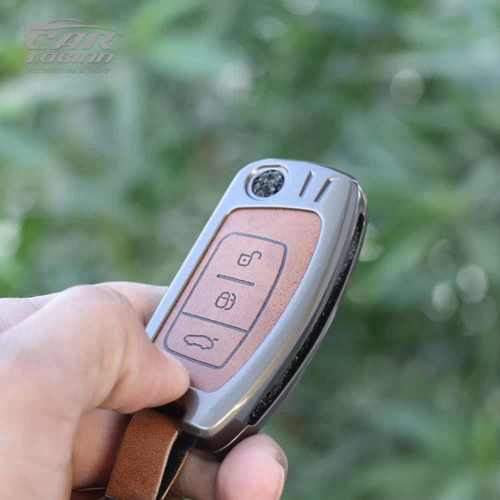 Metal Leather Key Case for Ford EcoSport | Aspire | Freestyle Flip Key only (3 Button)