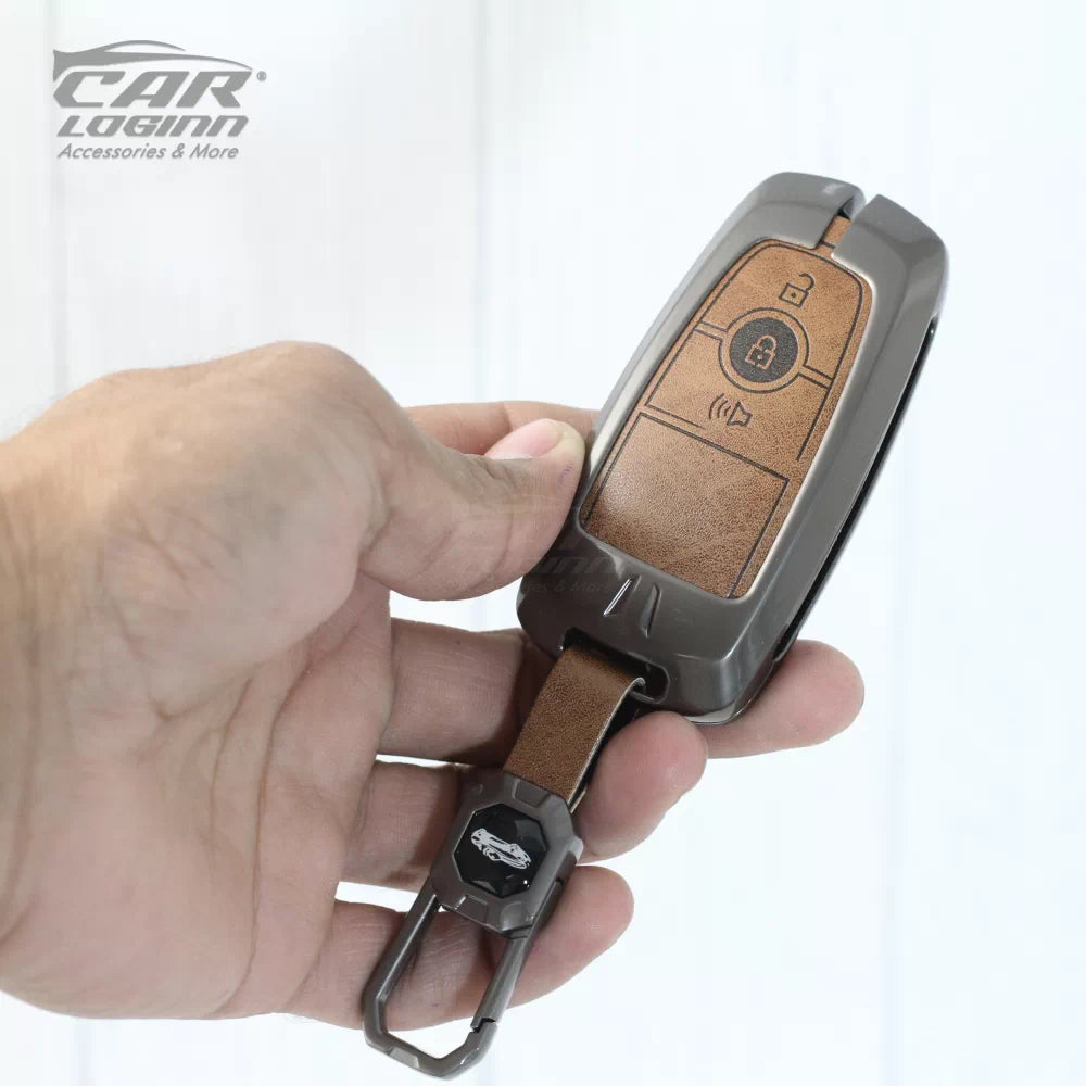 Metal Leather Key cover for Ford Aspire | Ecosport | Endeavour | Freestyle (3 Button smart Key)