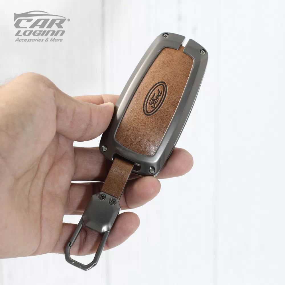 Metal Leather Key cover for Ford Aspire | Ecosport | Endeavour | Freestyle (3 Button smart Key)