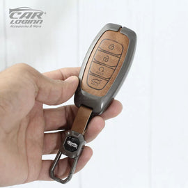 Metal Leather Key Case for Hyundai New Verna Facelift 2023 (4 Button Smart Key)