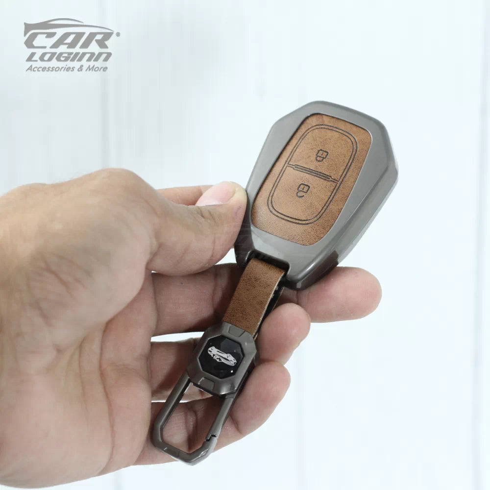 Metal Leather Key Cover Fit for Renault Triber | Kwid | Duster | Datsun redi-GO Flip key