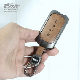 Metal Leather Car Key Cover for Tata Curvv | Curvv EV Electric | Sierra | Safari | Harrier - (4 Button)