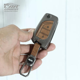 Metal Leather Car Key Case Fit for Toyota Innova Crysta | Corolla Altis Flip Key (2 Button)