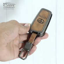 Load image into Gallery viewer, Metal Leather Car Key Case Fit for Toyota Innova Crysta | Corolla Altis Flip Key (2 Button)