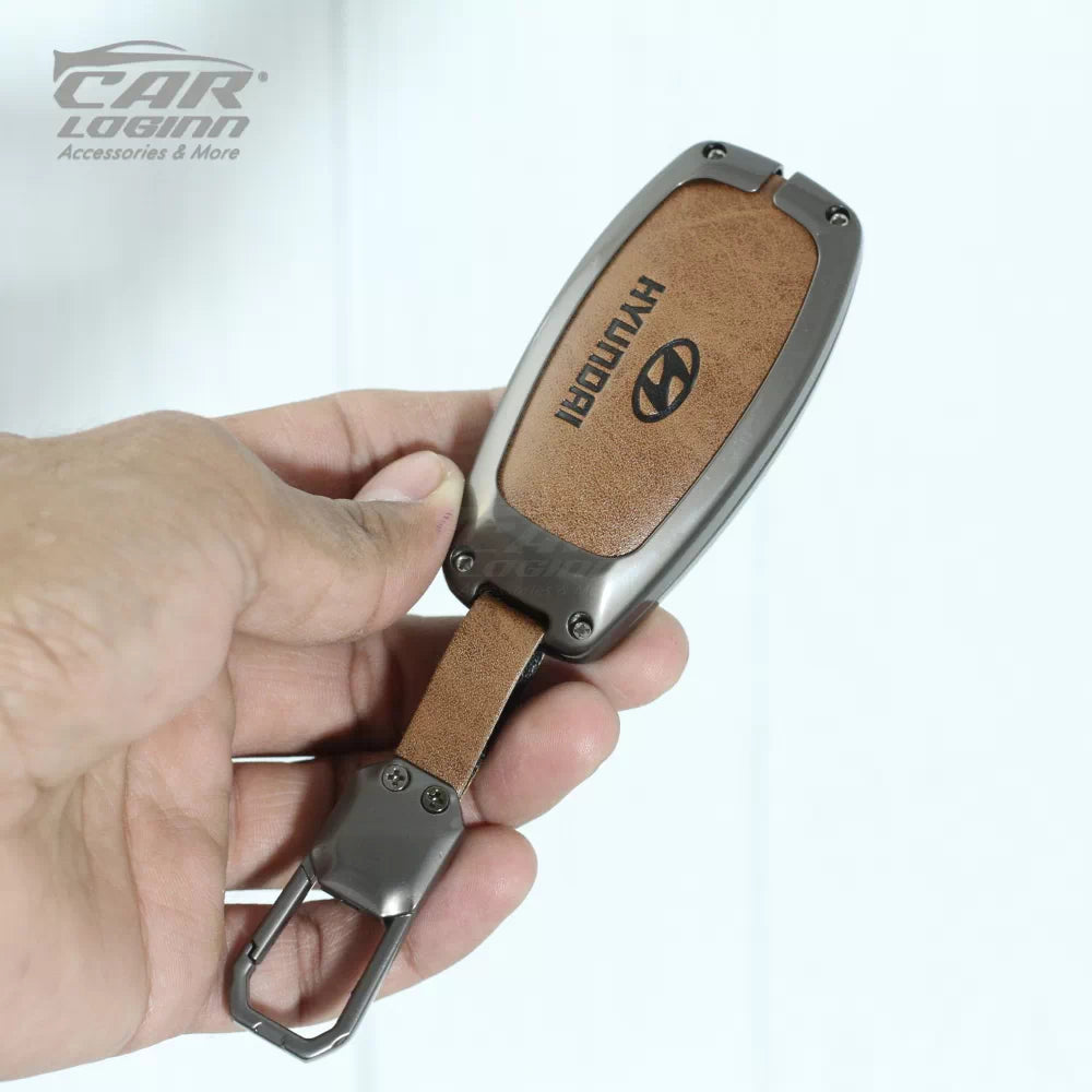 Metal Leather Car Key Cover for New Hyundai New Verna | Verna 2020 Smart Key (4 Button Smart key)