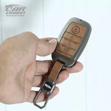 Load image into Gallery viewer, Metal Leather Alloy Car Key Case for KIA Carens | Carnival | Seltos | Sonet Smart Key (4 Button Smart Key) (TAN)