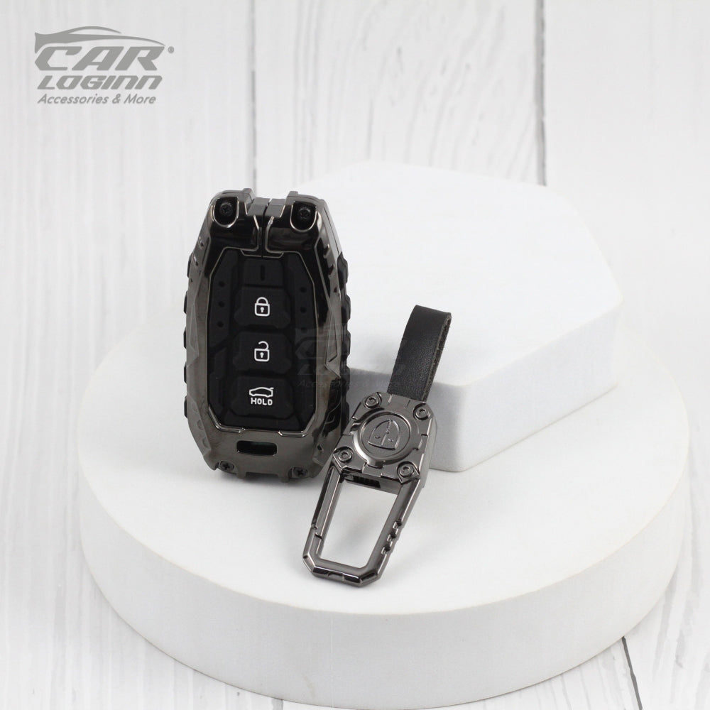 Metal Black Soft Silicon KeyCase for Hyundai Elentra | Old Verna | Old i20 Push Button start Key