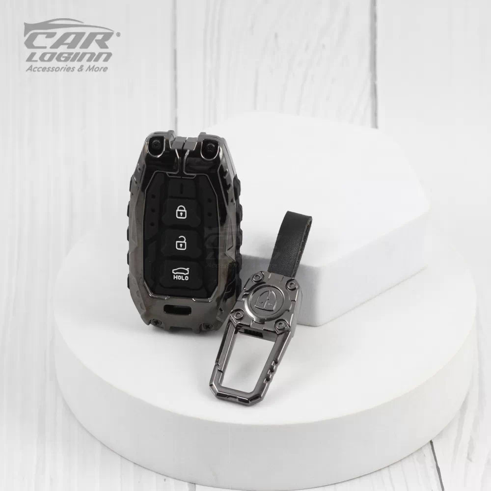 Metal Black Soft Silicon KeyCase for Hyundai Elentra | Old Verna | Old i20 Push Button start Key