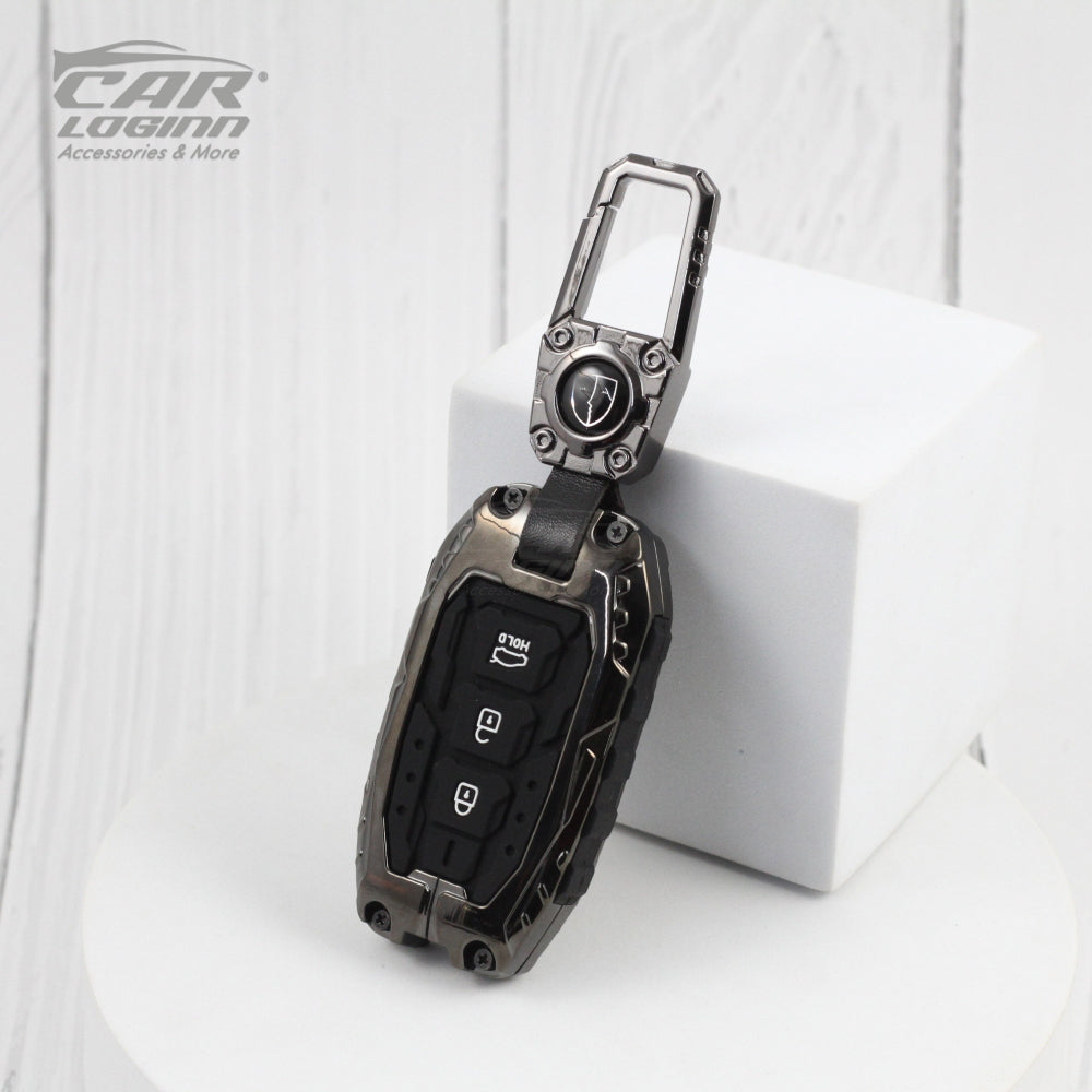 Metal Black Soft Silicon KeyCase for Hyundai Elentra | Old Verna | Old i20 Push Button start Key