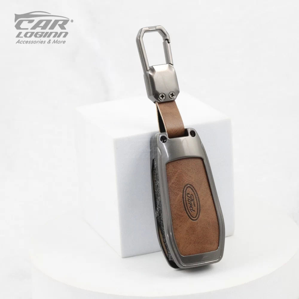 Metal Leather Key cover for Ford Ecosport | Endeavor | Freestyle | Aspire | Figo | New Fiesta
