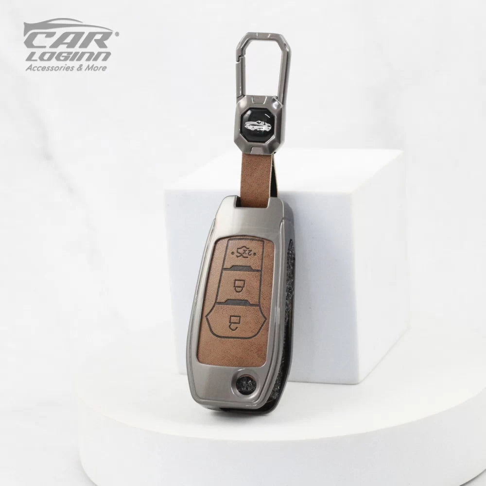 Metal Leather Key cover for Ford Ecosport | Endeavor | Freestyle | Aspire | Figo | New Fiesta