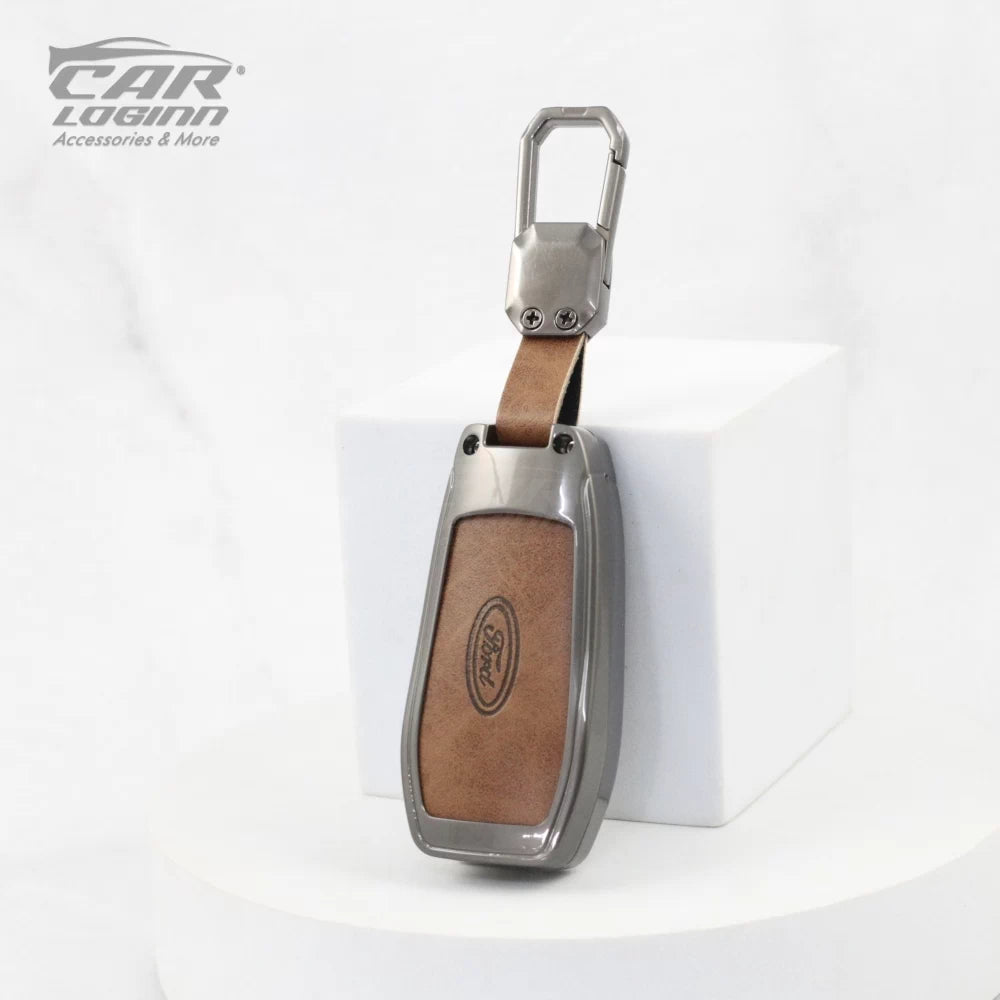Metal Leather Key cover for Ford Ecosport | Endeavor | Freestyle | Aspire | Figo | New Fiesta