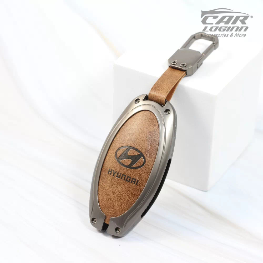 Metal Leather Car Key case for Hyundai New Venue facelift