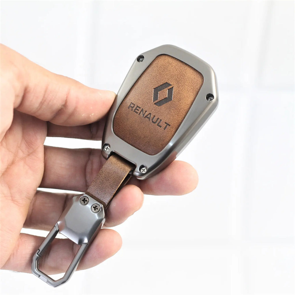 Metal Leather Car Key Case for Renault TRIBER | New KWID | New Duster | Datsun REDI-GO Plus