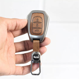Metal Leather Car Key Case for Renault TRIBER | New KWID | New Duster | Datsun REDI-GO Plus