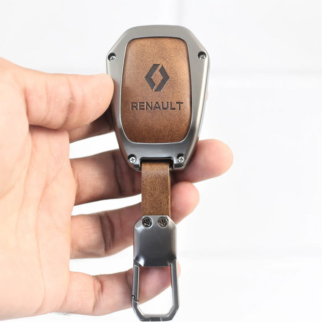Metal Leather Car Key Case for Renault TRIBER | New KWID | New Duster | Datsun REDI-GO Plus
